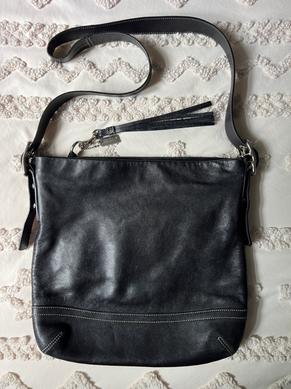 Coach Black Leather Crossbody Bag with Tassel